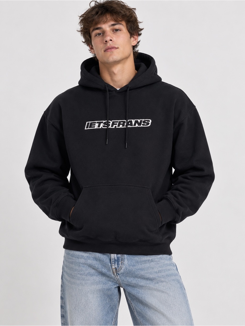 Iets Frans Men’s S Embroidered Black Hoodie Urban Outfitters Streetwear Casual